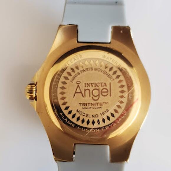 Invicta Women's Angel Watch Model 1616 Gold Tone 30mm Gray Strap Fresh Battery - Picture 7 of 7